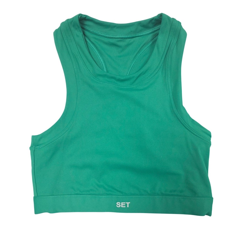 SET ACTIVE Sportbody Crop Top Women Medium Green High Neck Racerback Athleisure